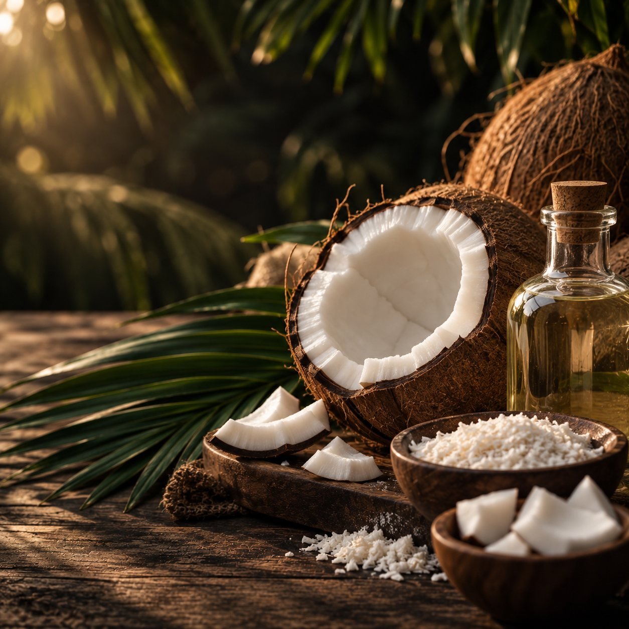 Fresh coconut, segregated coconut and coconut oil